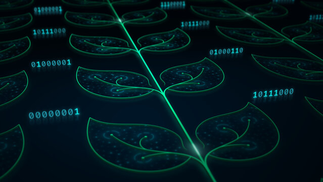 Glowing plant circuit network symbolizing sustainable AI and green technology illustration