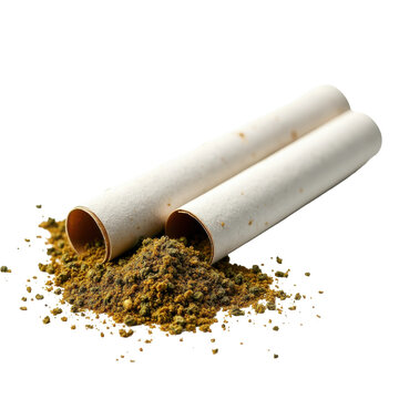 Two rolling papers with cannabis on transparent background