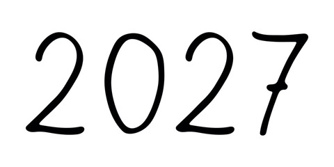 Obraz premium Hand drawn happy New Year doodle 2027 numbers Single element for calendar, card, banner, flyer, web, poster, design, decor