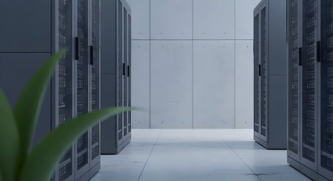 A Modern Data Center Server Room Featuring Advanced Computing Hardware and Sleek Minimalist Decor.