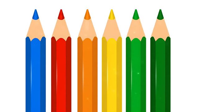 Six Colorful Pencils Arranged in a Rainbow Order on a White Background