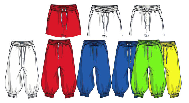 Collection of Colorful Harem Pants and Shorts Fashion Sketch