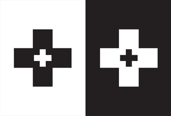 Fototapeta premium red cross medical icon, black and white concept flat outline vector design