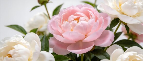Obraz premium Pink and white peonies in bloom