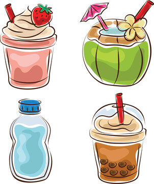 beverage drink collection in doodle marker style