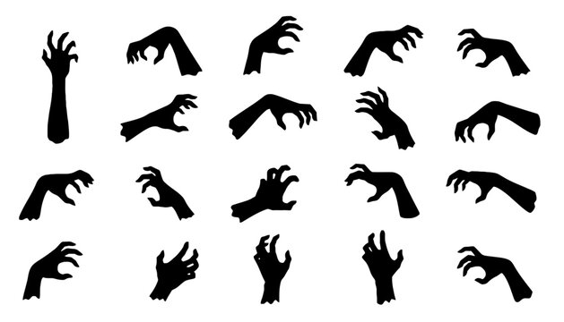 Hand silhouette vector icons of various clawed gestures and positions