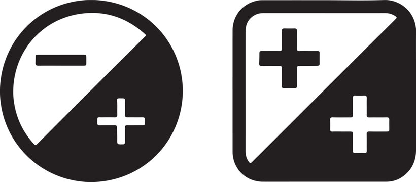 Plus and minus symbols icons inside circle and square shapes representing addition subtraction