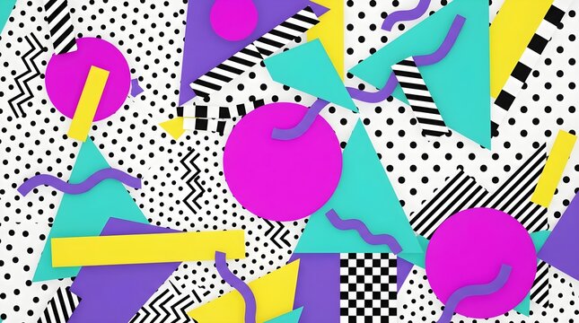 Colorful 80s and 90s retro memphis style geometric pattern background