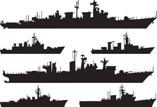 Warship silhouette vector: naval vessel, battleship, destroyer graphics eps
