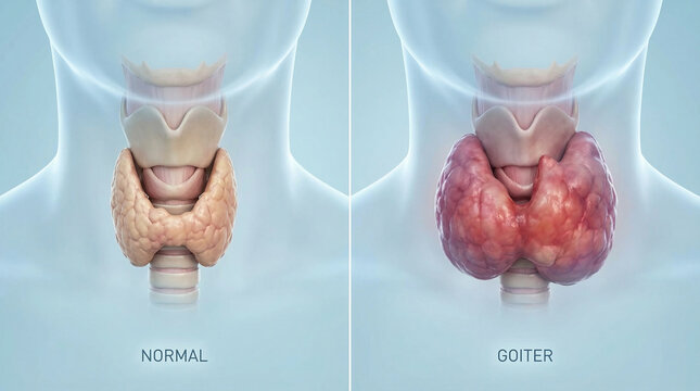 Goiter Enlarged Thyroid vs Normal Healthy Thyroid Gland Anatomy 3D