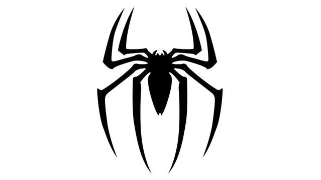 A black spider logo on a white background