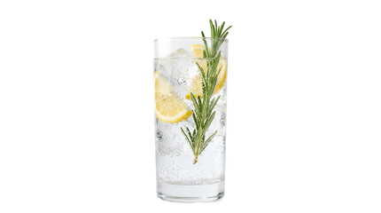 Fototapeta premium Refreshing Gin and Tonic Cocktail with Lemon and Rosemary isolated on transparent background