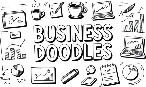 A creative illustration of business doodles and graphics on a white background
