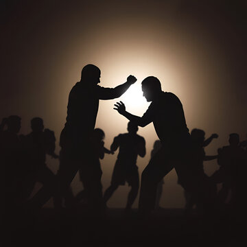 A Transparent Silhouette of Individuals Engaged in a Vigorous Physical Confrontation An Artistic Representation of a Fight Scene Illustrating the Intensity and Dynamics of Human Interaction