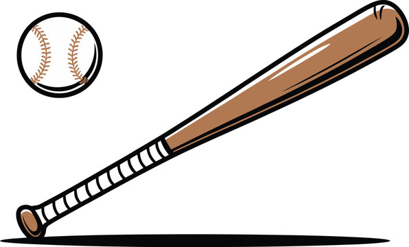 A cartoon illustration of a baseball bat and ball on a white background