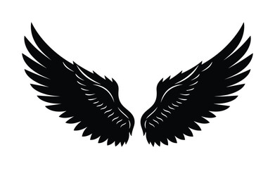 Obraz premium Pair of black, intricate, vector wings open wide against a stark white background