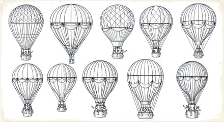 Vintage Hot Air Balloons Collection - Hand Drawn Sketch Style © anis