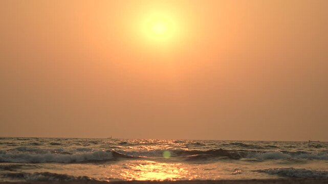 beautiful sunset in panjim beach in goa.