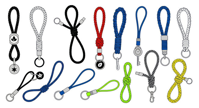 Collection of Assorted Keychains with Knots and Metal Rings
