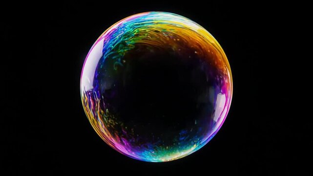 暗闇に浮かぶシャボン玉全体をゆっくりズームインする動画