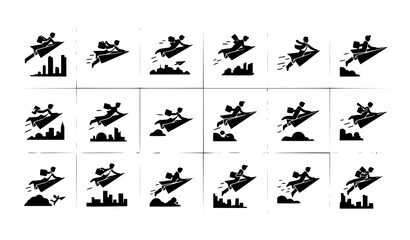 Fototapeta premium Businessman icon pack flying over abstract city and digital environment vector set