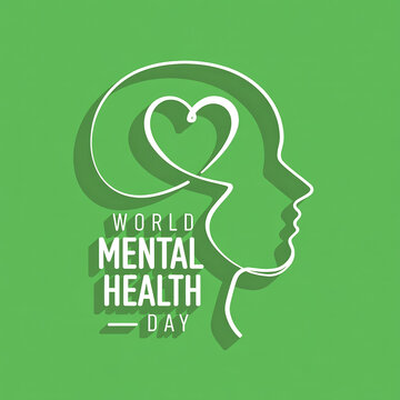 World mental health day conceptual illustration with heart and human profile