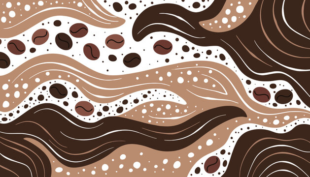 Coffee illustration with a wavy abstract background and brown tones