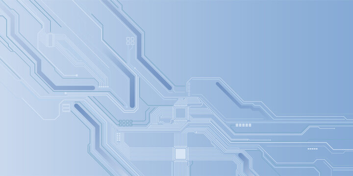 Abstract AI circuit board background. Technology connected white lines with electronics elements on tech bg. Computer motherboard with chip, and semiconductor. Elegant gray digital vector illustration
