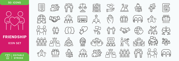 Fototapeta premium Friendship icon set. Editable line icons. Vector illustration