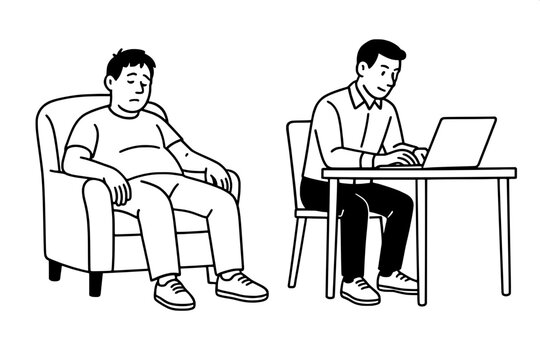 Transformation from lazy to active life habit silhouette art vector