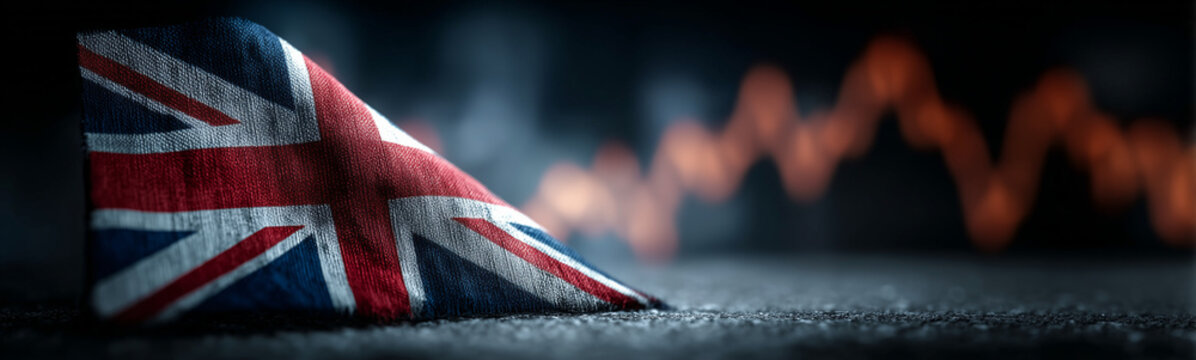 The Economic Tide: An evocative image merges the iconic Union Jack flag with a plunging graph, visually narrating the turbulent times of economy. 