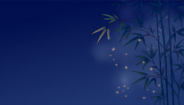 Bamboo leaves and starry night sky background for Tanabata festival