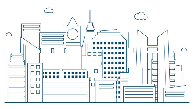 도시아웃라인(건물+빌딩+라인드로잉+구름)