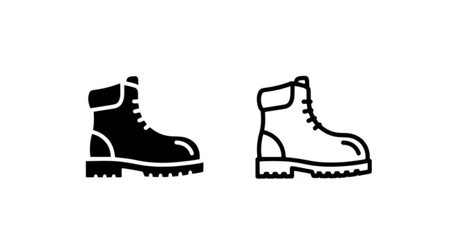 Work boot icons, safety footwear vector graphics, steel toe