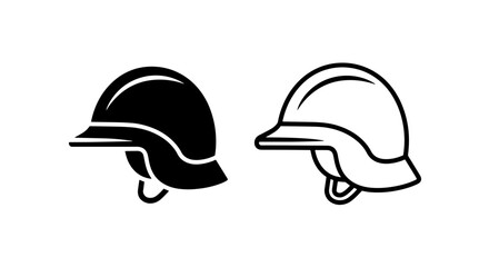 Fototapeta premium Worker safety helmet icon set: industrial head protection gear symbol black and white