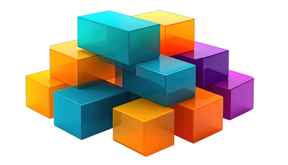 Fototapeta premium Vibrant abstract stack of glowing, translucent geometric cubes, symbolizing building blocks of innovation, interconnected ideas, and foundational concepts for strategic development