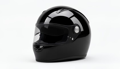 Fototapeta premium Black Motorcycle Helmet with Visor on White Background