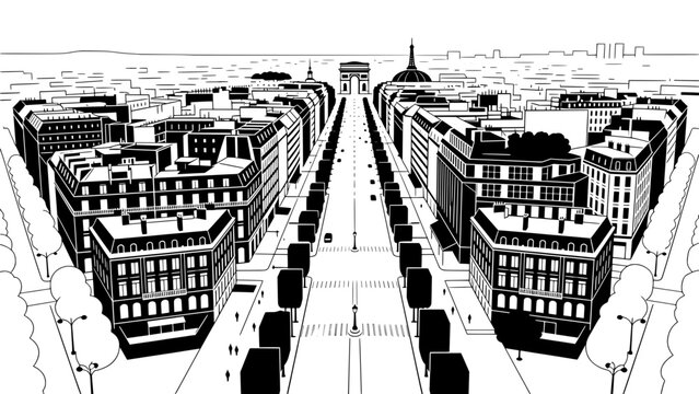 Champs-&Eacute;lys&eacute;es Paris Street Line Art Elegant City Illustration