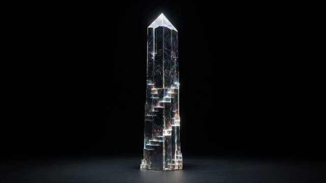 画面中央でゆっくり回転するモノリス風の結晶動画