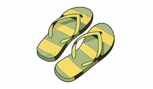Hand drawn yellow and green flip flops vector illustration