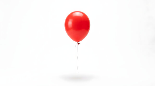 A vibrant red balloom floats gently in air with a subtle shadow underneath against a clean white background
