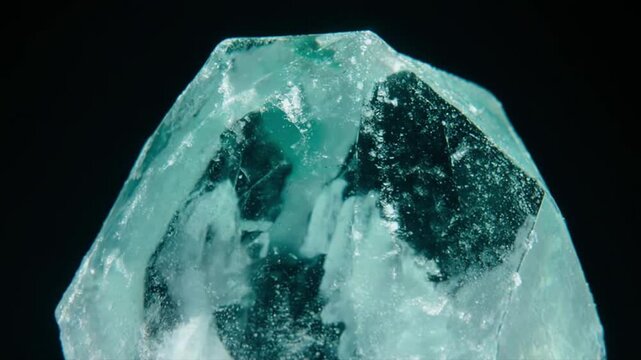 氷の結晶の中で明滅するミントブルーの光