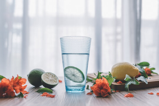 Fresh Lemonade Ingredients with Water and Citrus