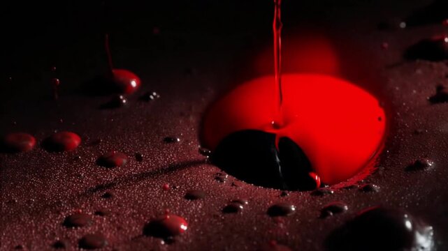 暗闇の中でゆっくりと分離していく赤と黒の流体