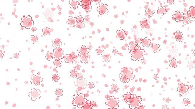 桜 花びら 小 枠あり 回転 下降 パターン01 紅梅色 ループ（白背景）