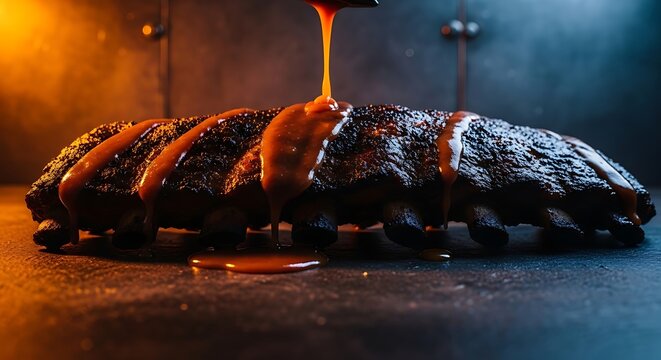 Smoked Ribs with Glaze: Culinary Art, BBQ, Food Photography, Restaurant Menu