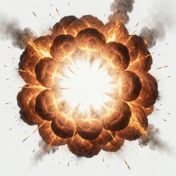Massive Fire Explosion with Smoke and Sparks Isolated on White
