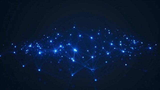 Glowing blue network connections on a dark background with a constellation-like pattern of bright dots and lines.