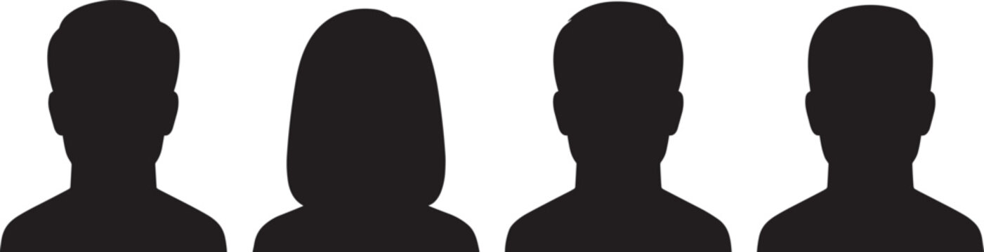 User avatar silhouette icons set with male and female profile placeholders default account pictures black shadow collection illustration