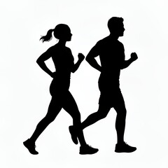 Fototapeta premium Silhouette of Man and Woman Jogging Together as a Couple